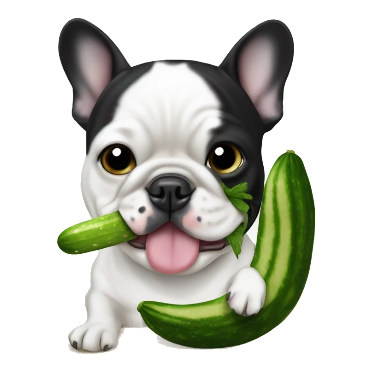 Black and white french Bulldog eating a cucumber  sticker