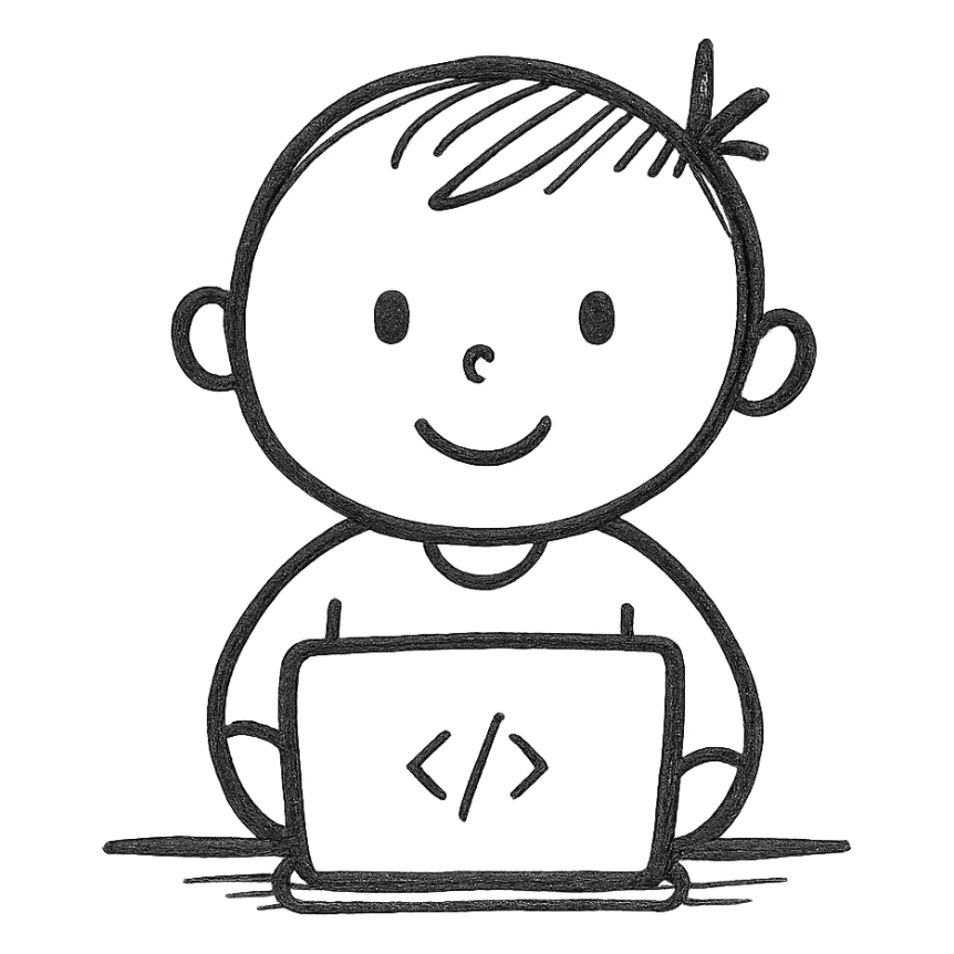minimalist child programmer, lines and dots, sitting at laptop sticker