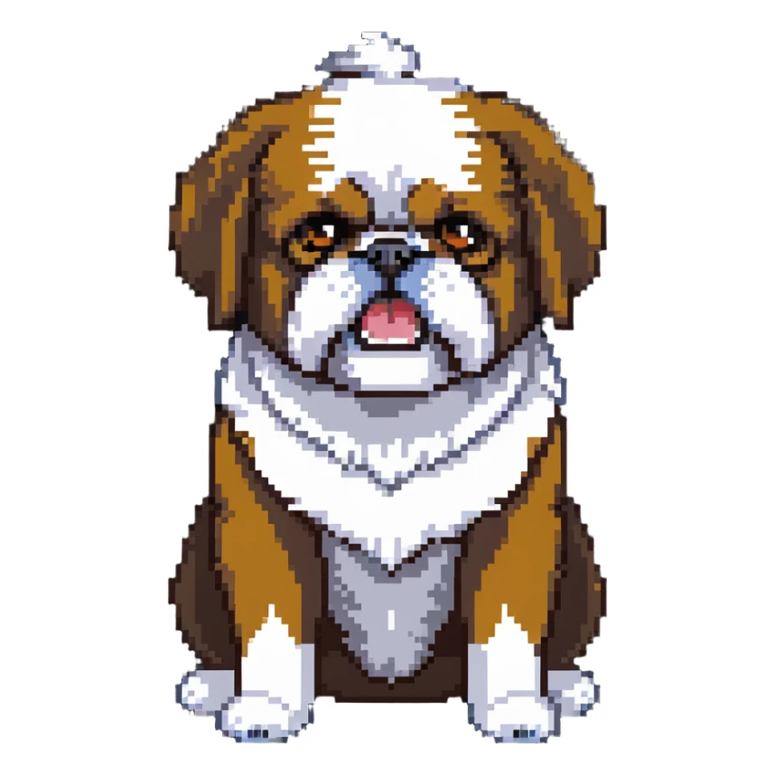 shih tzu dog with an angry expression, furrowed brows, small snout, long fur, tiny paws, growling sticker