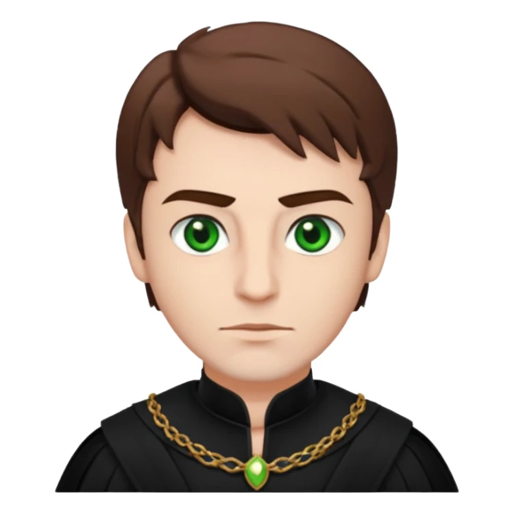 Iago from Otello with white skin, green eyes, brown hair, black outfit sticker