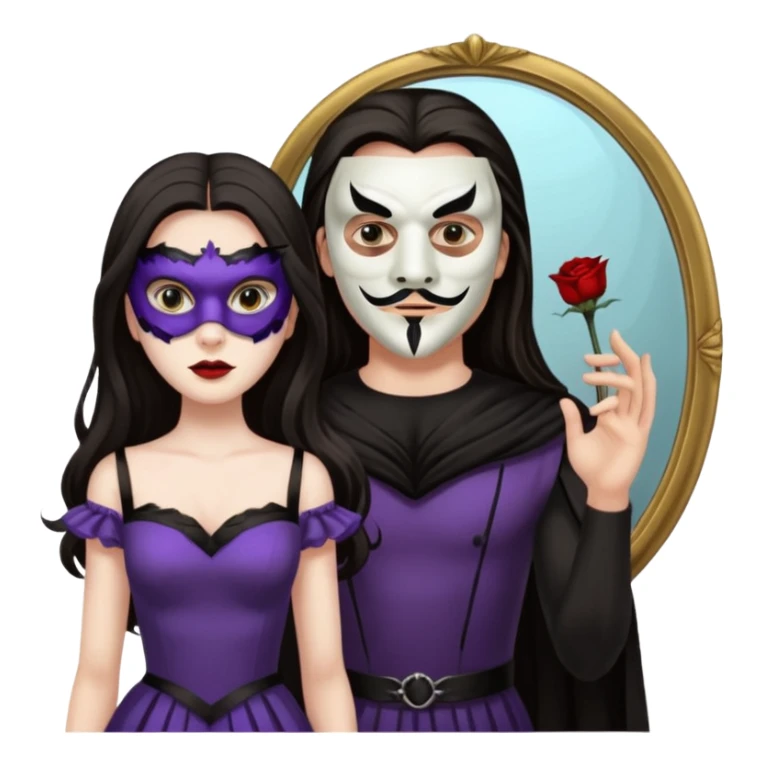 Man killer on mask in mirror behind woman sticker