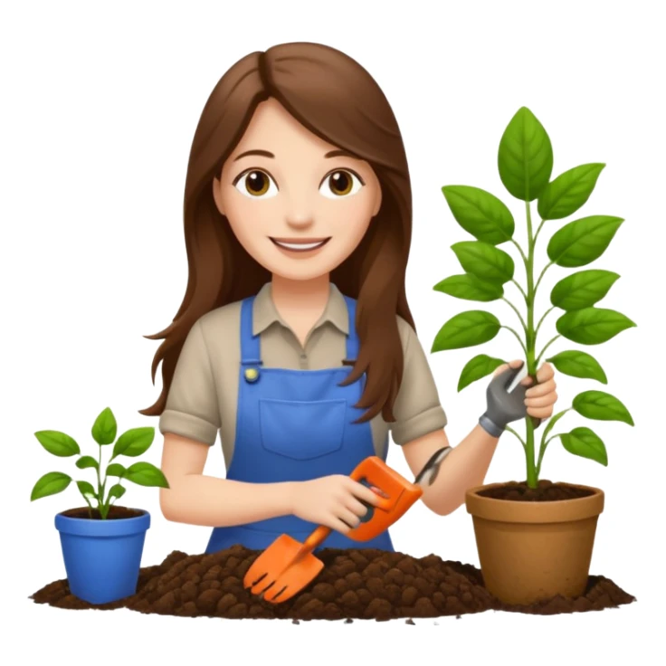 long brown hair white woman Gardening sticker