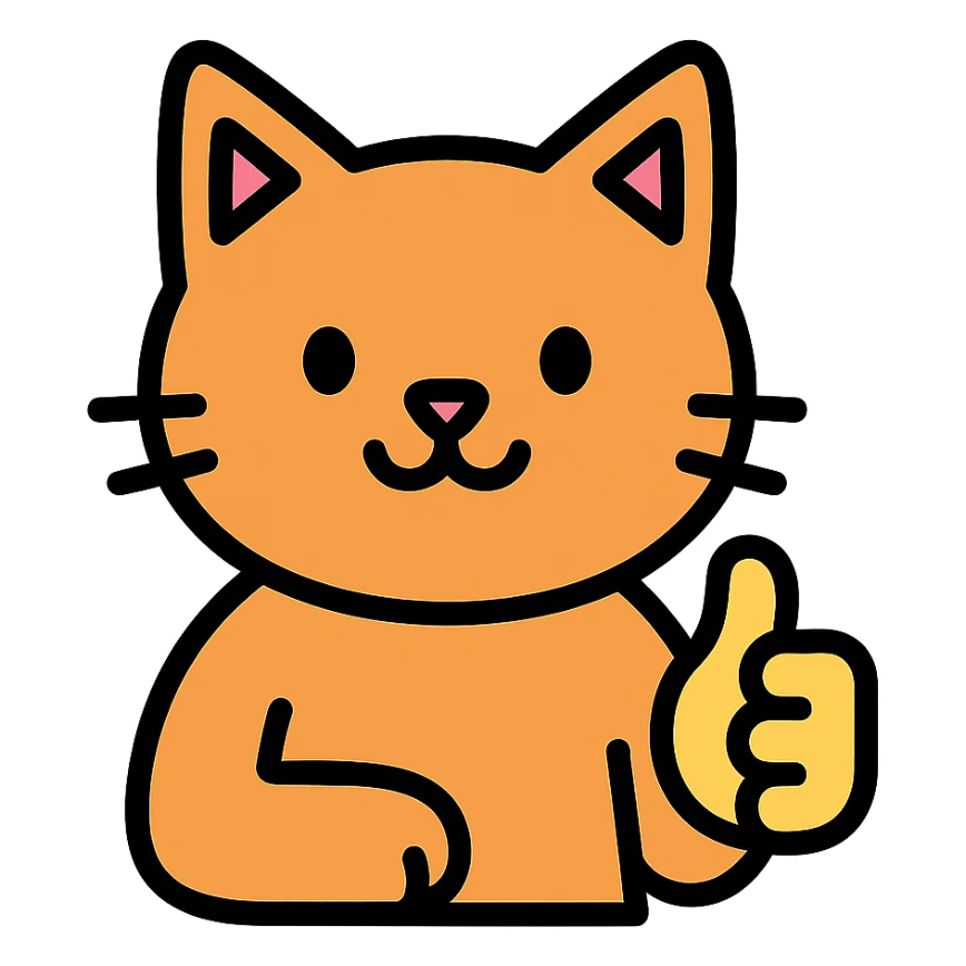 colored outlined icon of a cat giving a thumbs up sticker