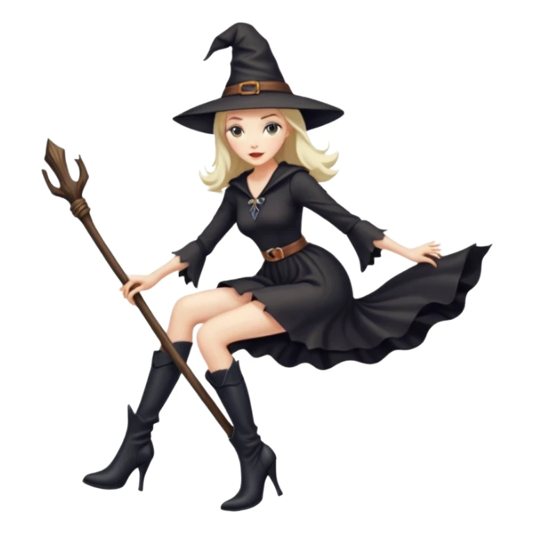 Tall thin witch on a broomstick wearing very high heeled boots sticker