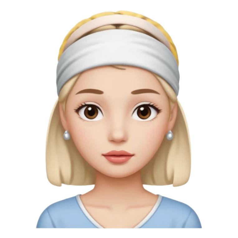Clean Girl with a white headband, glossy lips, natural brows, subtle blush sticker