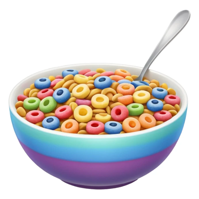 a bowl of colorful cereal, no spoon, simple, clear sticker
