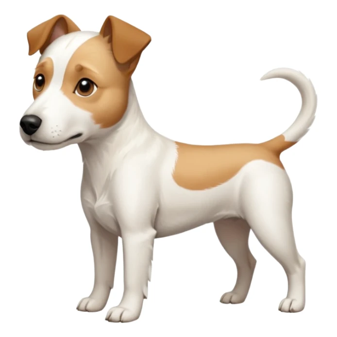 a full body facing front on of a buff white parson russell terrier looking dog the size of a kelpie with light brown long ears resting on its face and a light brown patch above one eye and a large snout. the rest of the dog is completely white.  sticker