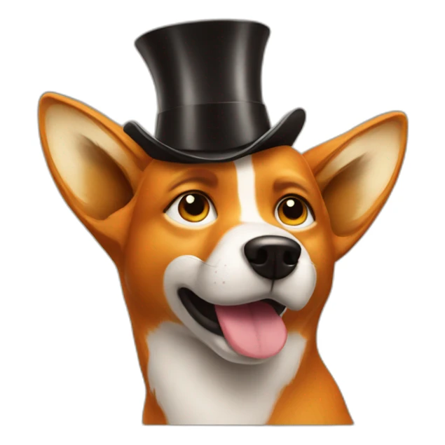 Dog looking like Fox drinking white wine wearing high hat sticker