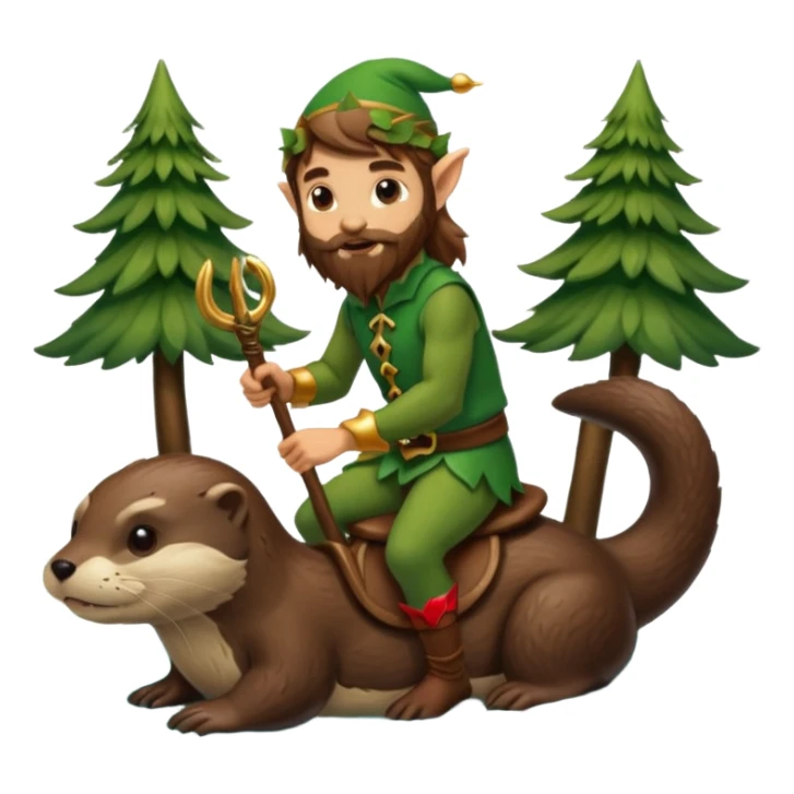 tiny forest elf man long brown hair beard riding an otter sticker