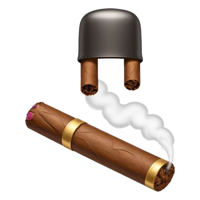 Emoji-style cigar icon, dark brown wrapper, subtle smoke, minimalistic, clean silhouette, metal details, no gold details sticker