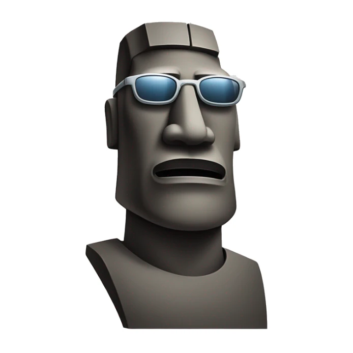 Moai statue facing slightly to the right, keeping its original face, showing up to the chest and wearing sunglasses sticker