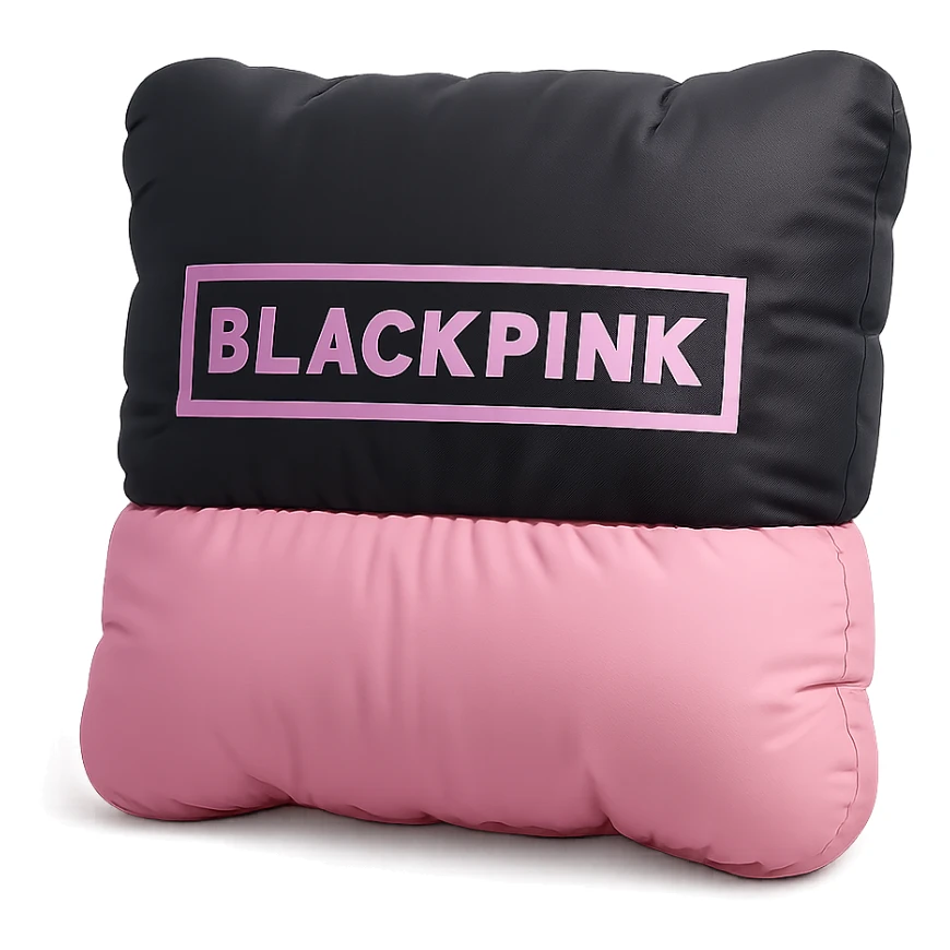 BLACKPINK-inspired object, black and pink colors, plush cozy cushion design, cushion style sticker