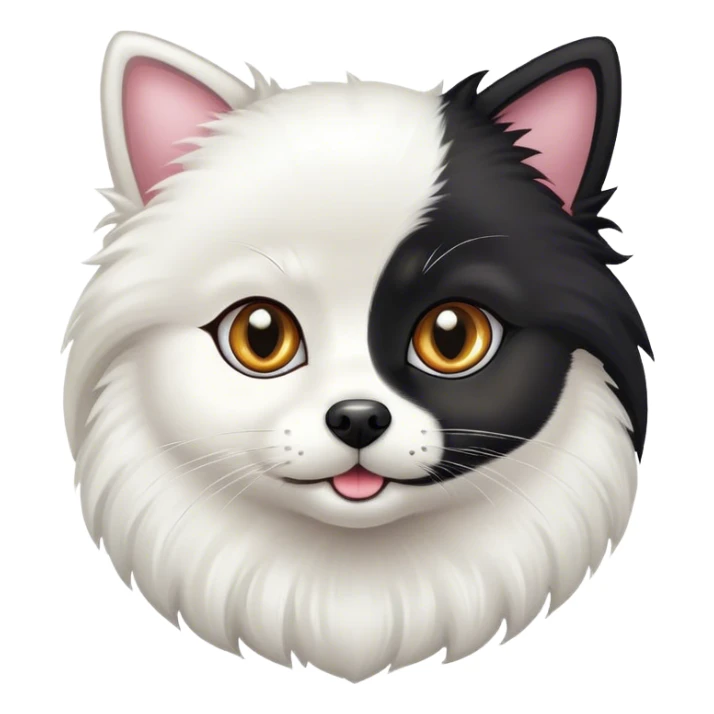 White pomeranian with black cat  sticker