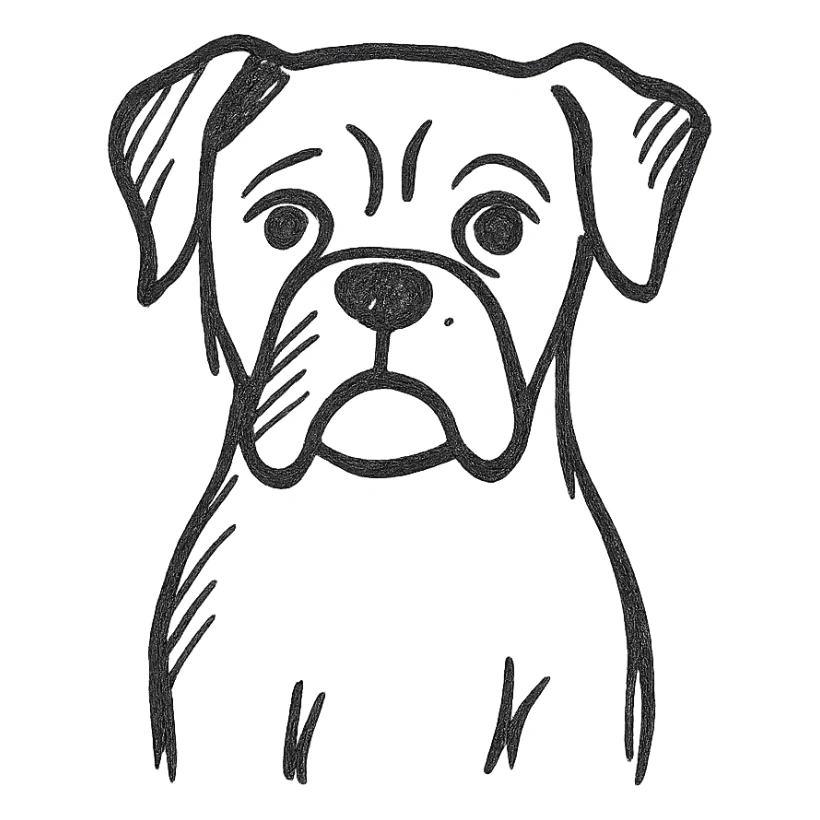 boxer dog, hand drawn icon style, sketchy black lines, no fill sticker