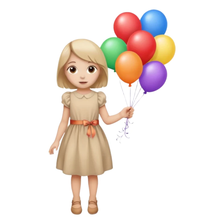 birthday small  girl in biege dress + baloons sticker