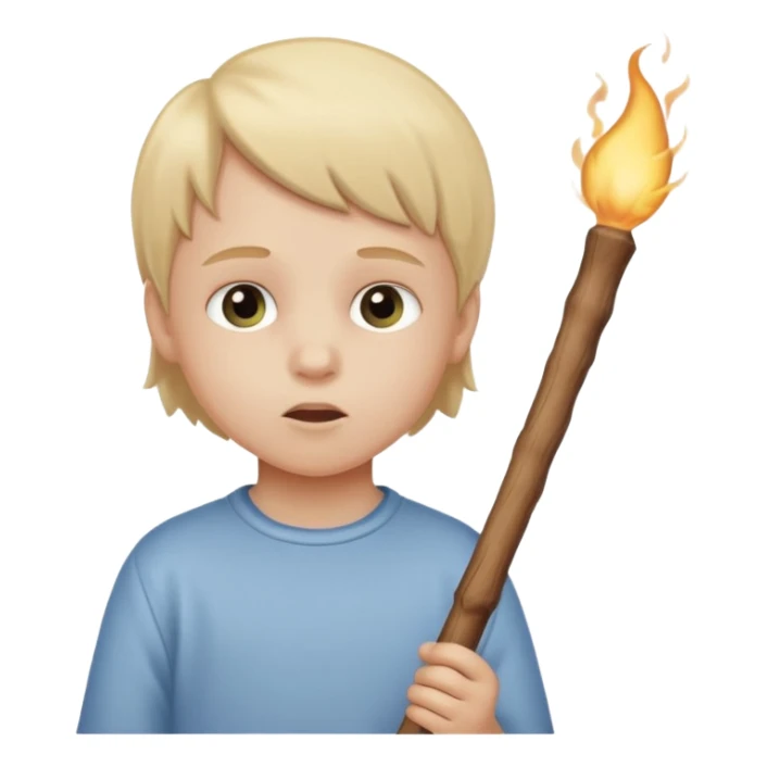 The white child blows into the stick sticker