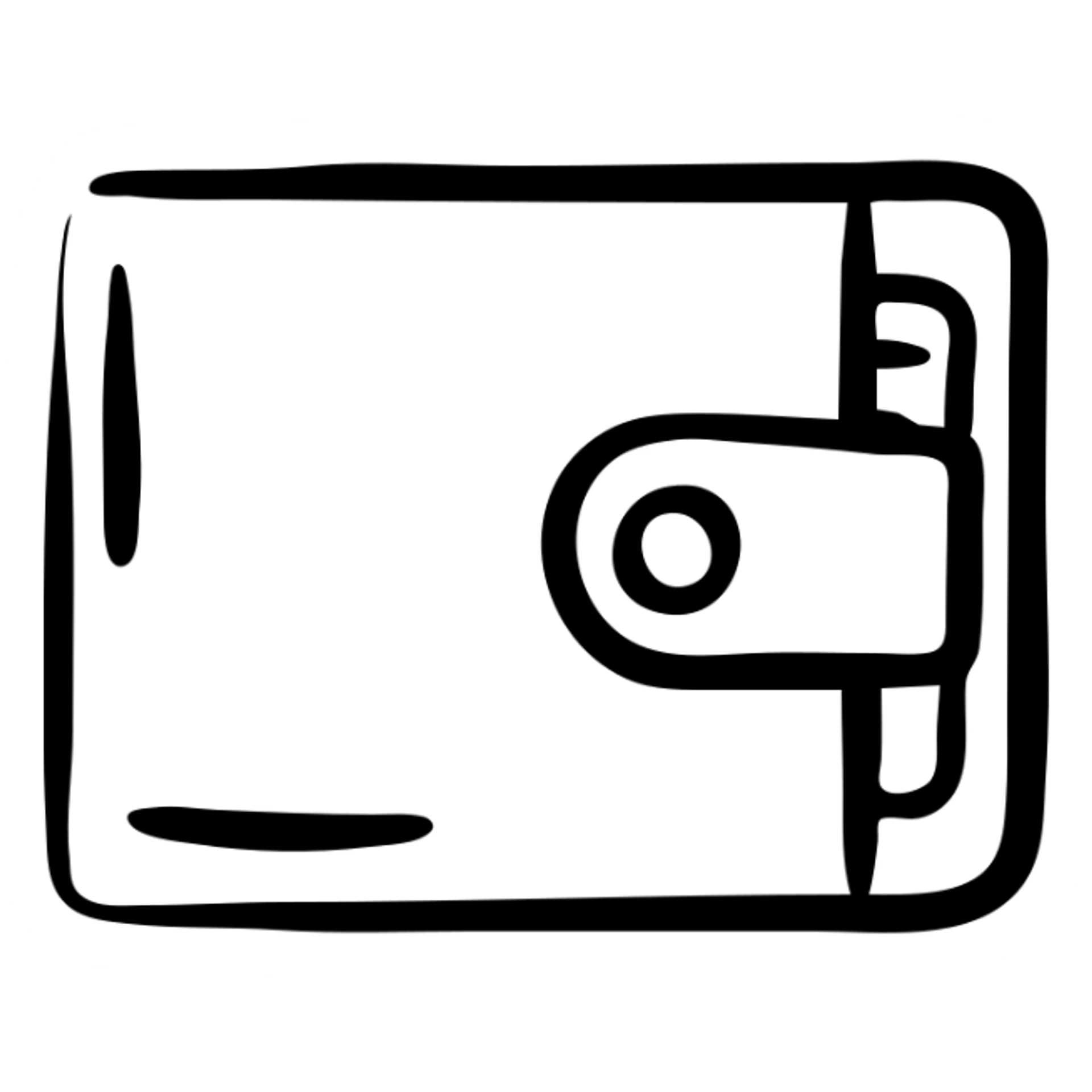 A wallet with a snap closure and some credit card slots visible sticker