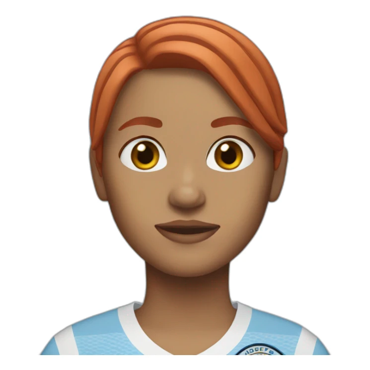 A girl with red bob hair wearing a Manchester City shirt sticker