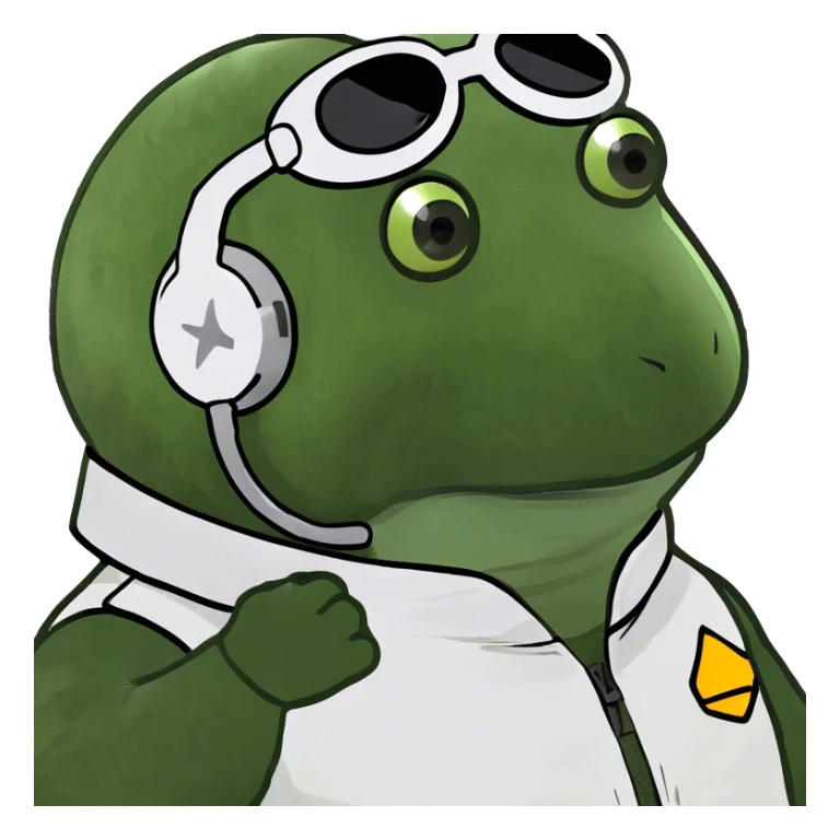 bufo dressed as pilot in a white outfit, zoomed out sticker
