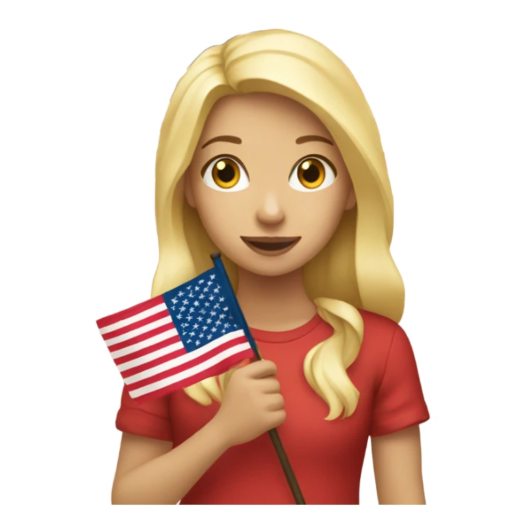 blonde girl with USA flag sticker