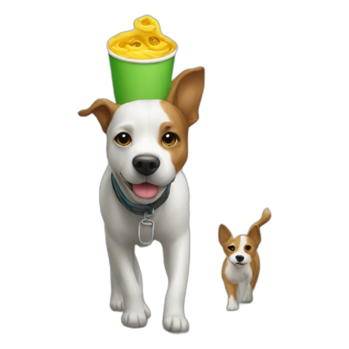 A cup on head of a dog who walk on road sticker