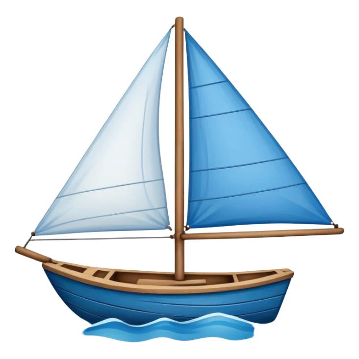 A small blue sailboat with a happy smiling face on the front sticker