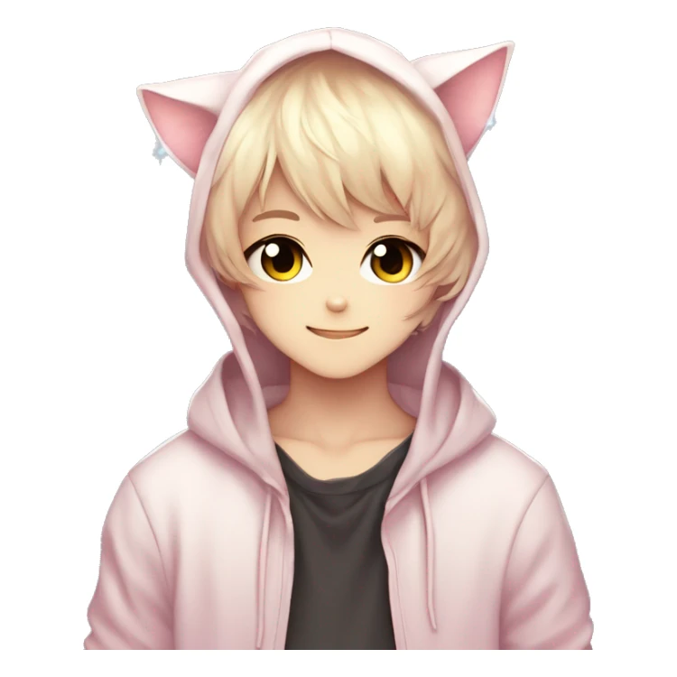 Cute Kawaii Beautiful Gorgeous Sparkly Shiny Blushing Anime Style Catboy With Pretty Hair And Hoodie Trendy Style Outside sticker