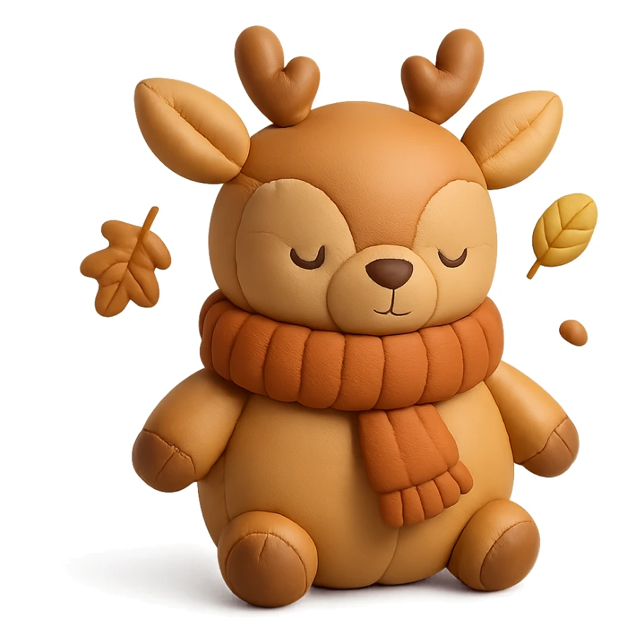 deer in a wooly scarf among falling leaves, cozy fall palette, cushion style sticker