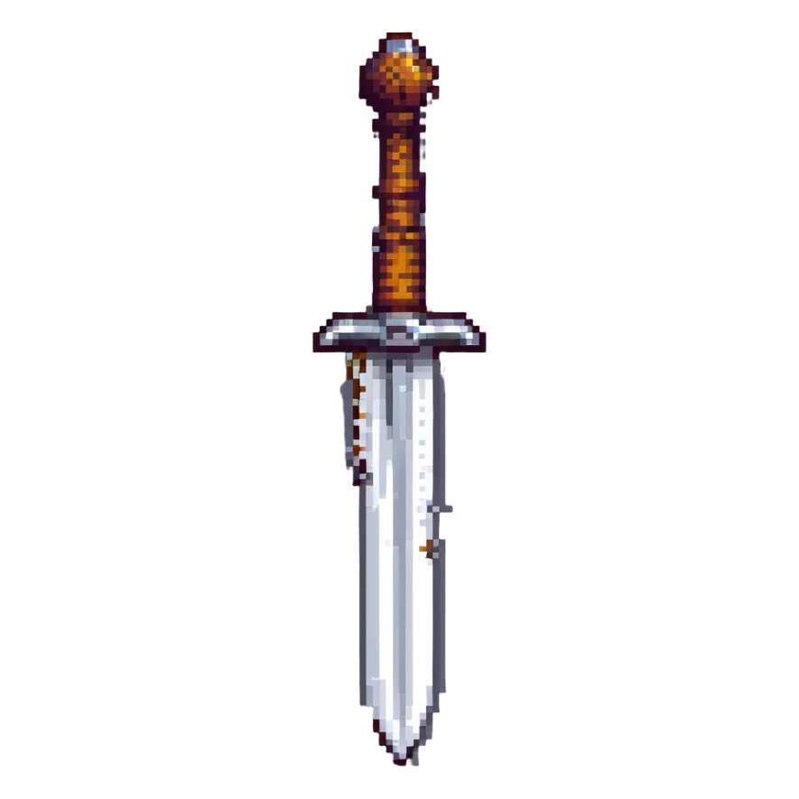 a viking blade, bastard sword, pixel art style, transparent background sticker