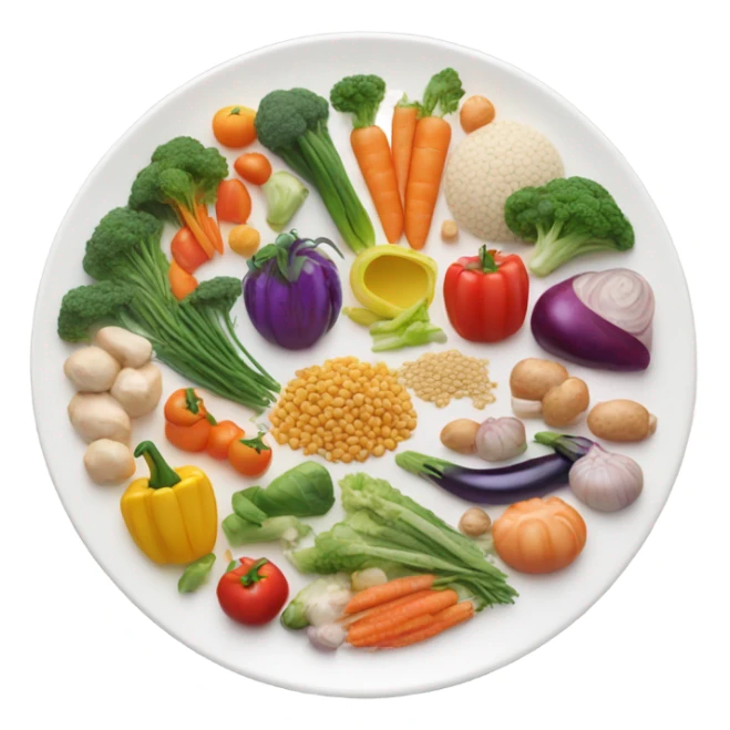 round white plate full of healthy food sticker