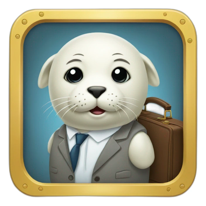 White seal in tie and with briefcase sticker