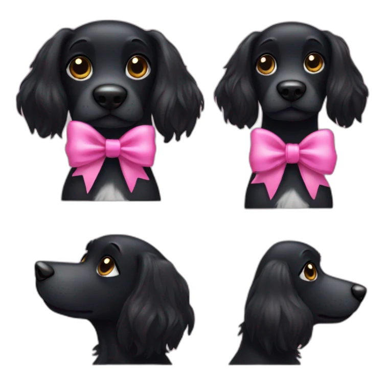 Black dog with long hair with a pink bow sticker