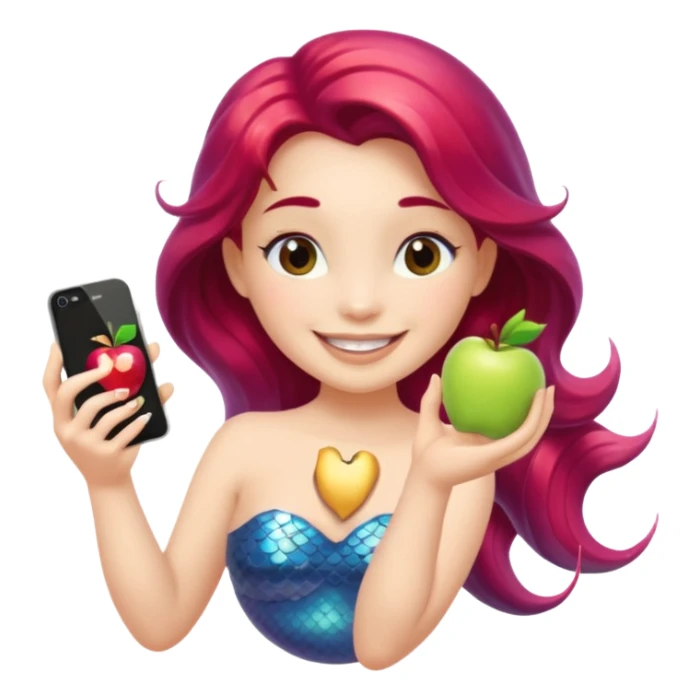 volumetric mermaid holding an iPhone, apple emoji style sticker