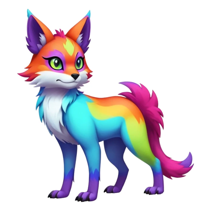 Neon-colored multi-colored edgy cool Falvie-Fionbri-creature-fursona, full body, with random markings sticker