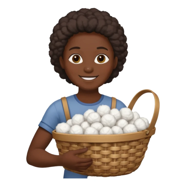 smiling adult slave holding a basket with cotton sticker