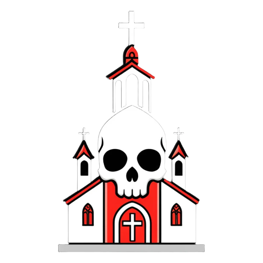 heart, skull, and church combined as one symbol sticker