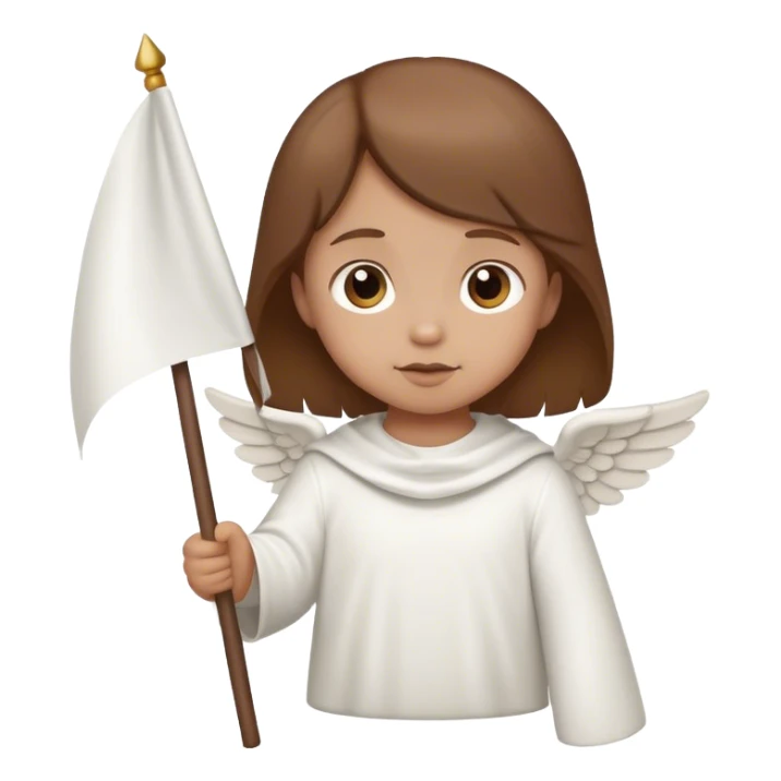 Little angel  with brown hair and a white flag sticker