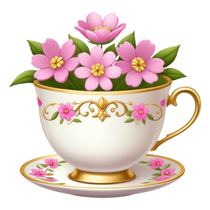 princess tea cup with pink flowers and gold details  sticker