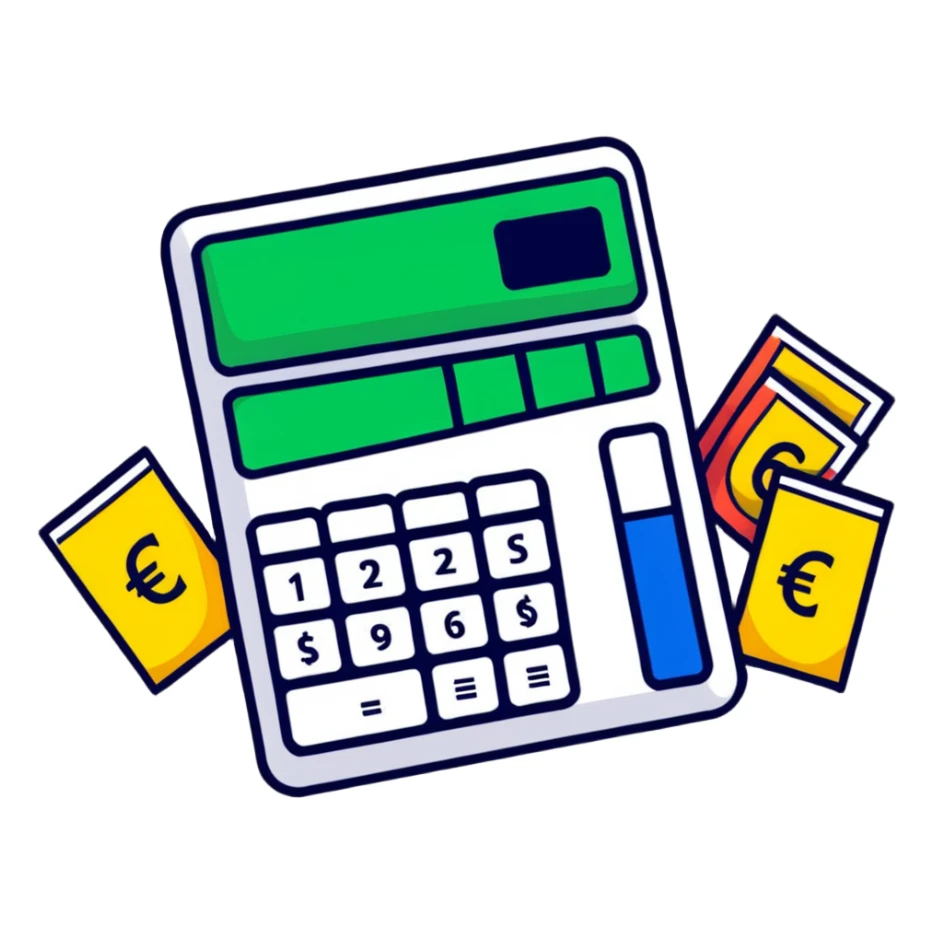 calculator with euro € price tags and trending charts sticker