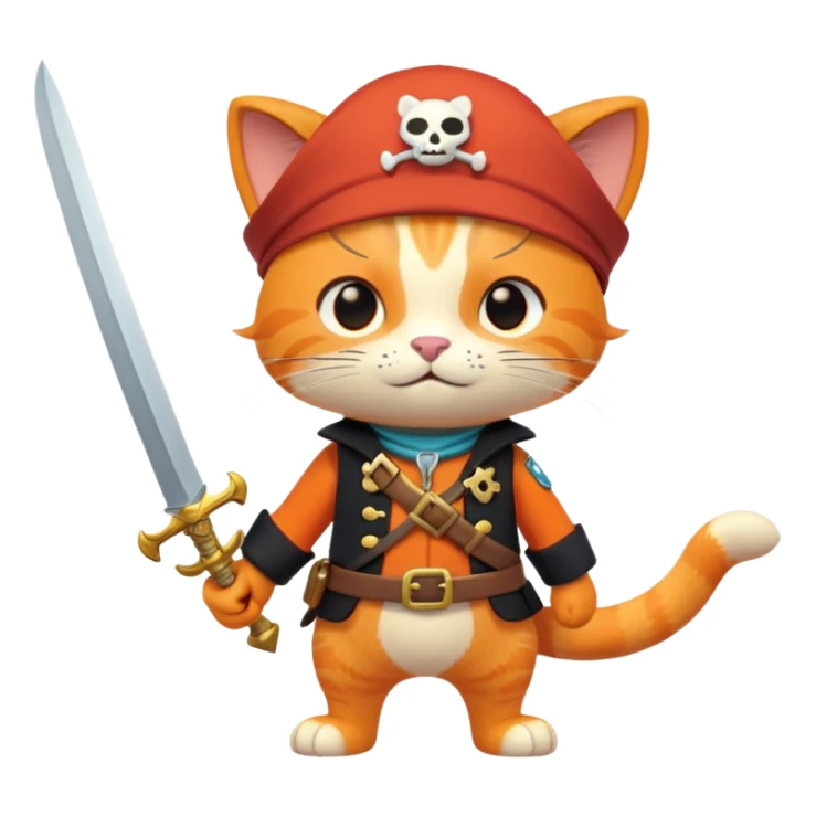 Kwazii from Octonauts, adventurous orange cat pirate holding a sword sticker