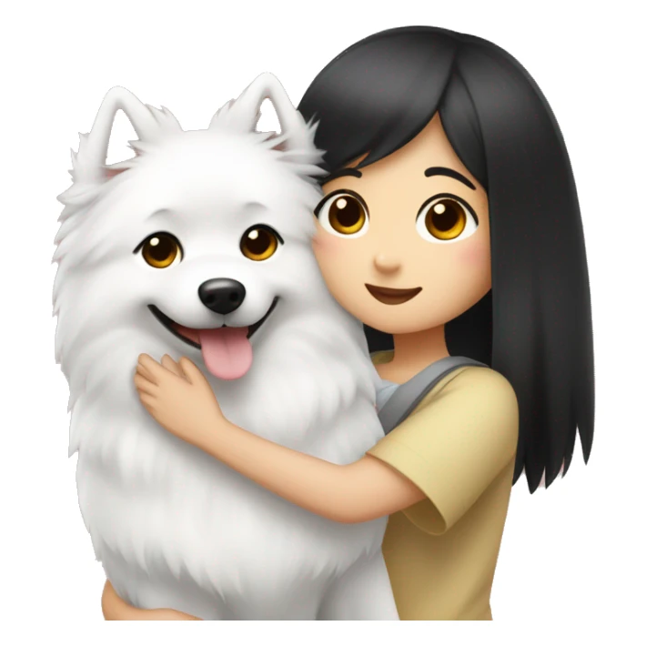 Japanese spitz dog hug black short hair girl sticker