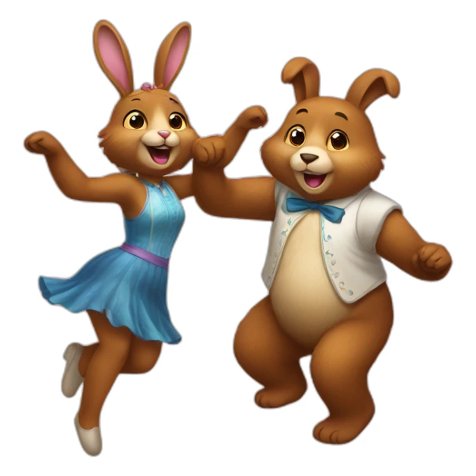 Male Bear and female bunny dancing sticker
