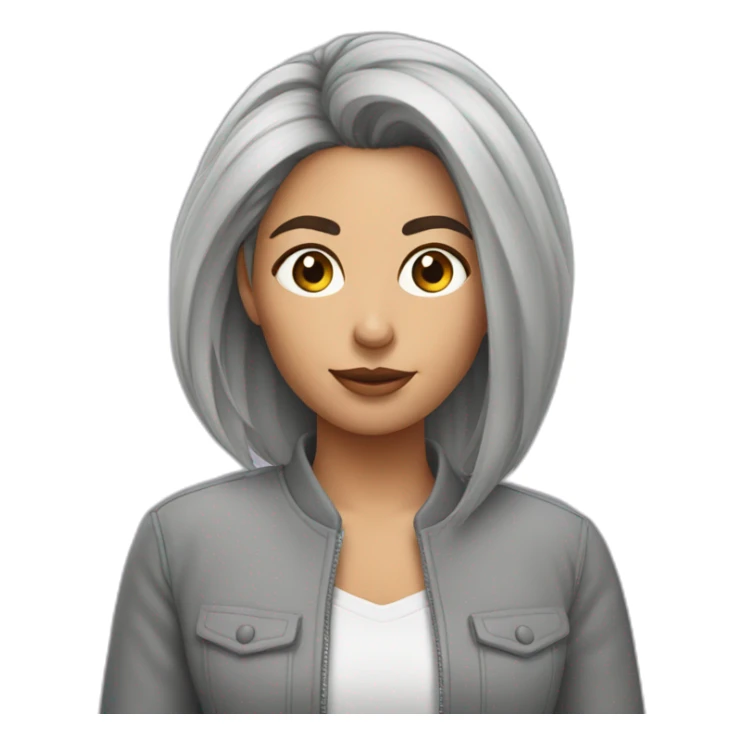 mujer pelo gris corto con un pastel sticker