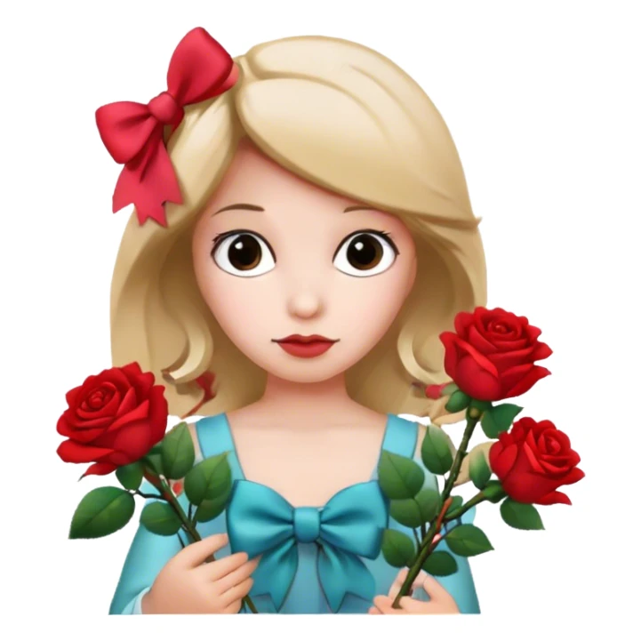 Mädchen mit einer Schleife im Haar und Rosen in der Hand  sticker