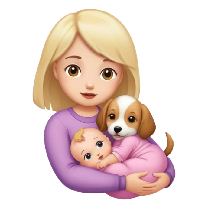 A dog holding a baby girl sticker