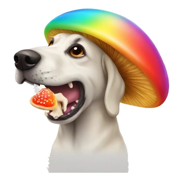 dog eating a rainbow mushroom sticker