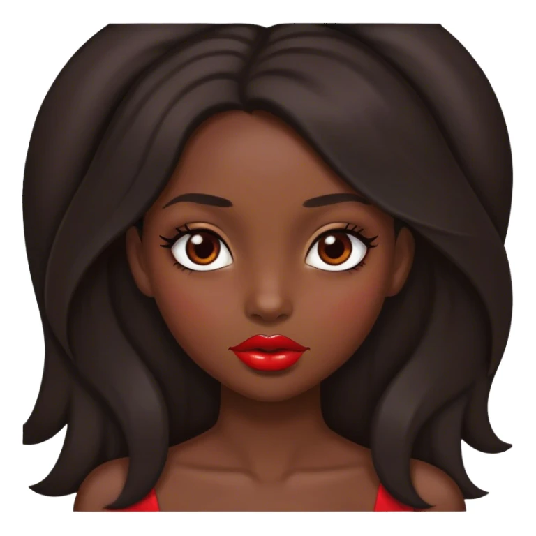 Dark brown long hair pretty girl with brown eyes and red lips  sticker