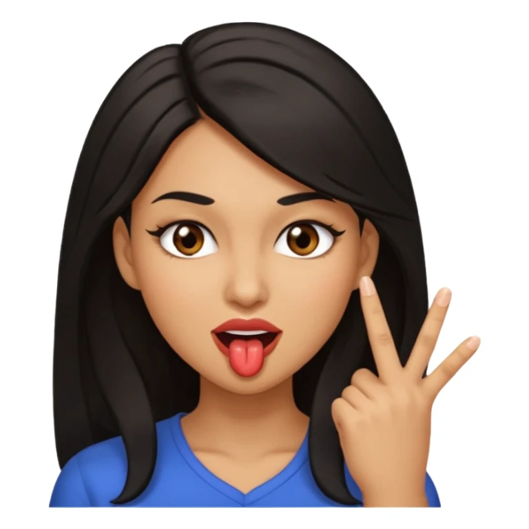 black slighty browin hair light brown skin woman, flirtatious gesture, biting her finger and winking emoji she also has tall hair and brown eyes sticker