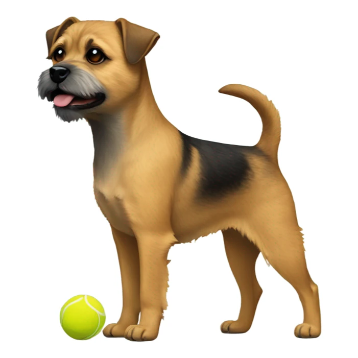 Border Terrier sitting with a small tennis ball on her paws sticker