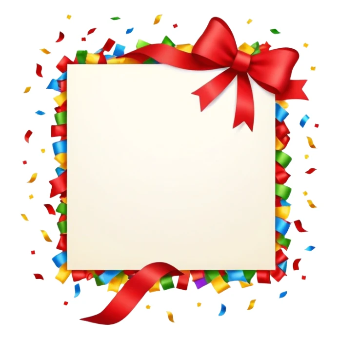 festive invitation card with a ribbon and colorful confetti around it sticker